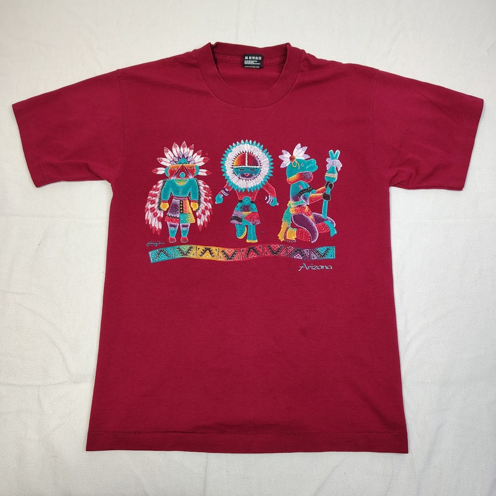 VTG 1995 Arizona Kachina Graphic T Shirt Maroon Fruit of the Loom Best Mens Med